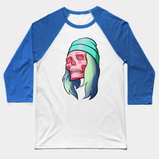 Fancy Pink Skull with Hat and Hair Baseball T-Shirt